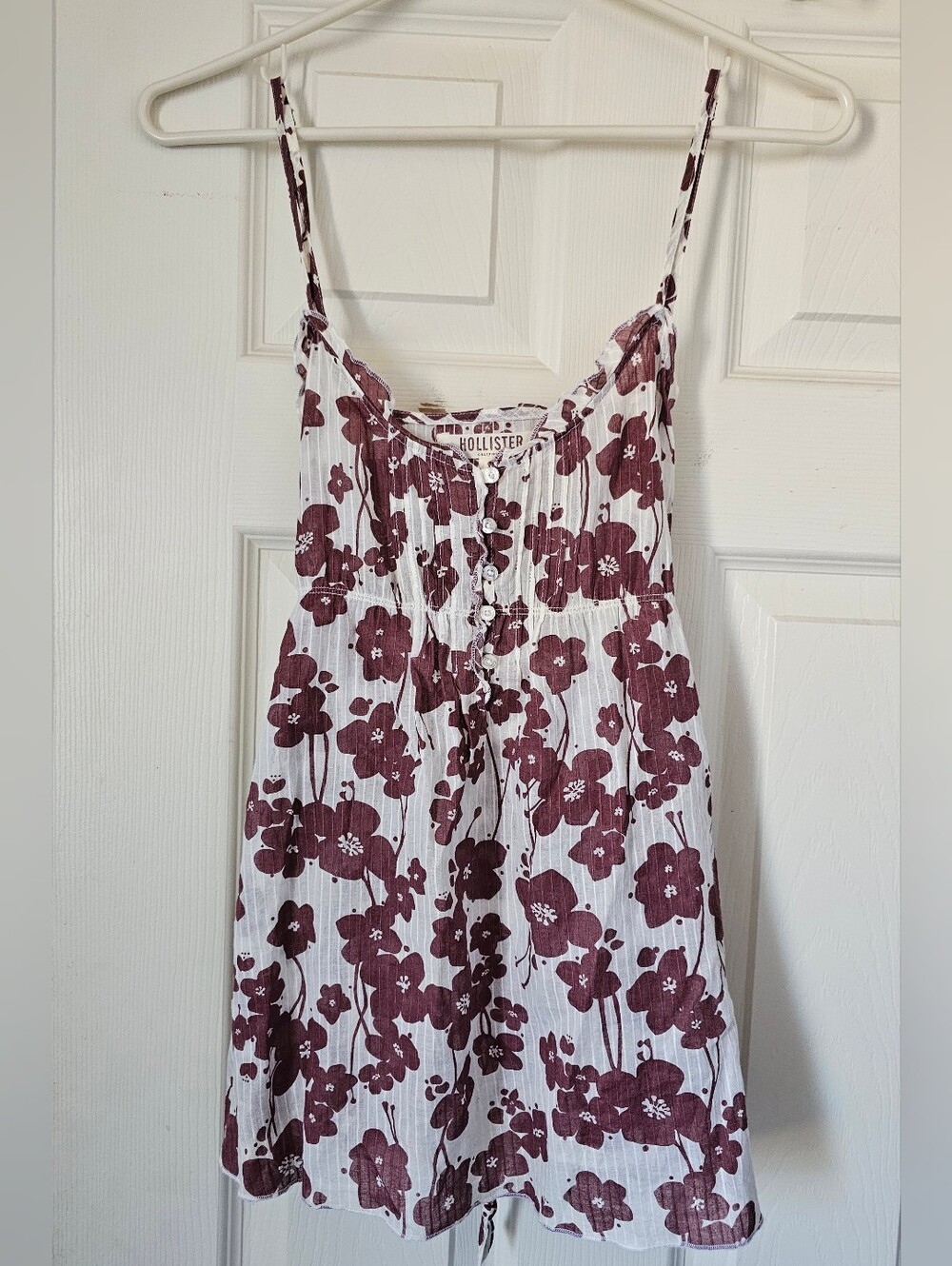 Vintage Hollister Burgundy Floral Babydoll Cami Top Size L Tie Back